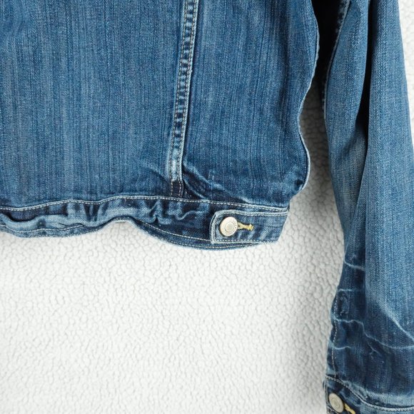 American Eagle Jean Jacket Girls Large Blue Cropped Studded Biker Rustic Denim - Picture 5 of 9